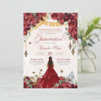 Maroon Red Floral Butterfly Elegant Quinceanera v3