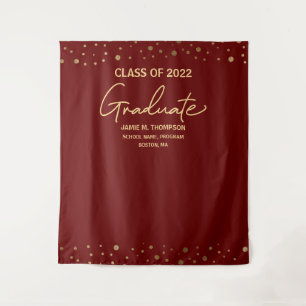 Maroon Red Gold Class of 2022 backdrop Graduation Tapestry