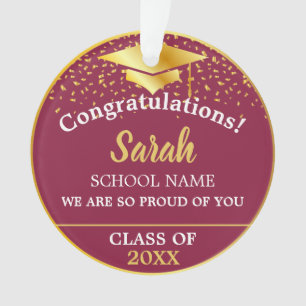 Maroon Red Gold Graduation Class Of 2025 Custom Ornament