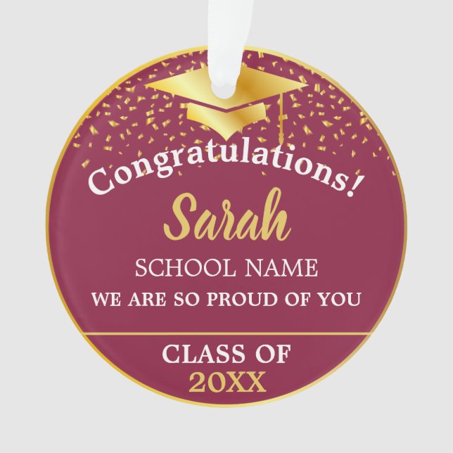 Maroon Red Gold Graduation Class Of 2025 Custom Ornament (Front)