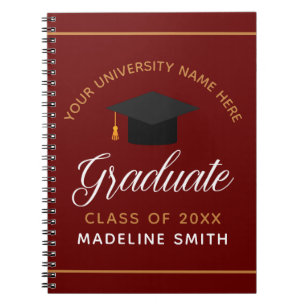 Maroon Red Gold Graduation Custom 2025 Graduate Notebook