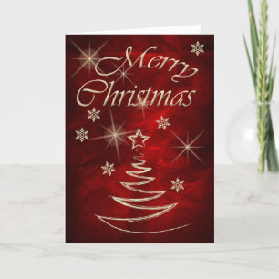 Maroon Red Gold Tree Christmas Holiday Card