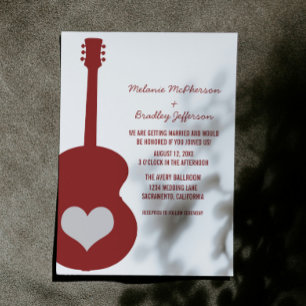 Maroon Red Guitar Heart Wedding Invite