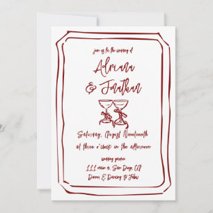 Maroon Red Hand Drawn Wedding Invitation