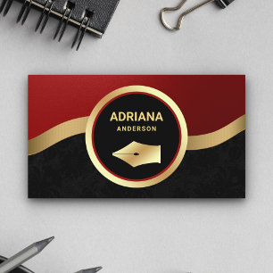 Maroon Red Lawyer Attorney Gold Pen Nib Notary Business Card