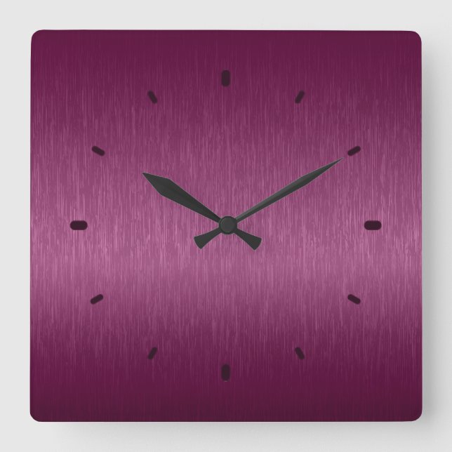 Maroon Red Metallic Brushed Aluminium Look Square Wall Clock (Front)