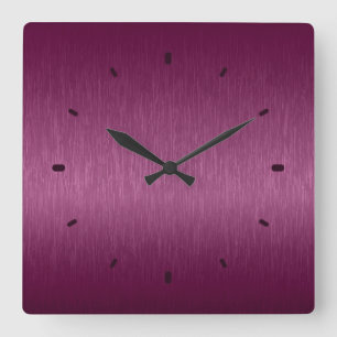 Maroon Red Metallic Brushed Aluminium Look Square Wall Clock