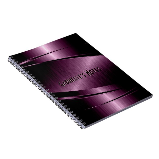 Maroon Red Metallic Design Stainless Steel Look Notebook (Right Side)