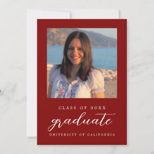 Maroon Red Minimalist Classy 1 Photo Graduation Invitation