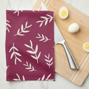 Maroon Red Olive Leaf Kitchen Towel