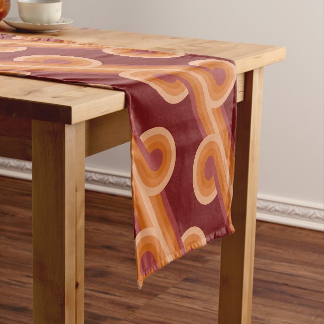 Maroon Red Orange Circles Fusion Fine Art Pattern Short Table Runner (In Situ)
