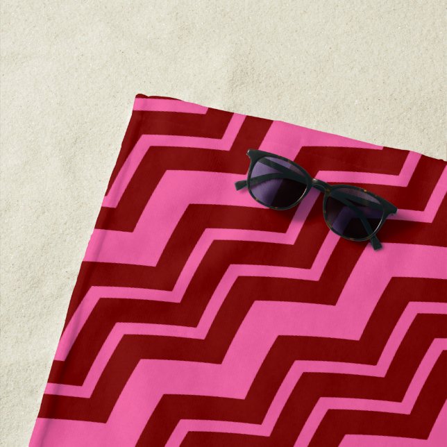 Maroon Red Pink Chevron Zigzag Design  Beach Towel (In Situ)