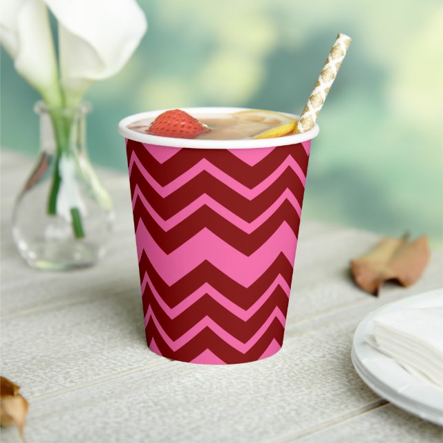 Maroon Red Pink Chevron Zigzag Design  Paper Cups (Insitu)