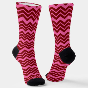Maroon Red Pink Chevron Zigzag Design Socks