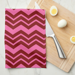 Maroon Red Pink Chevron Zigzag Design  Tea Towel