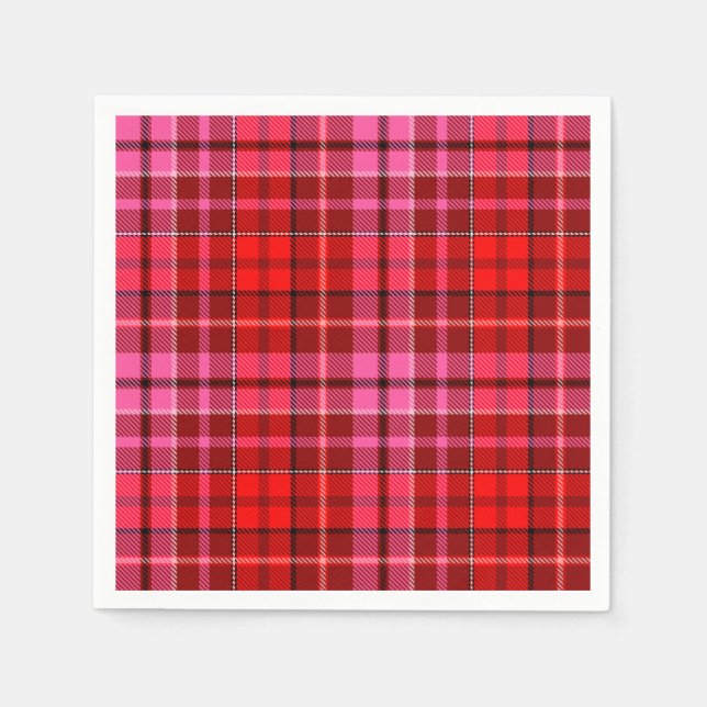 Maroon Red Pink Plaid Tartan Design  Napkin (Front)