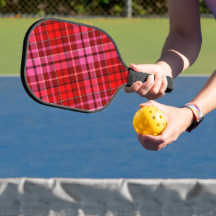 Maroon Red Pink Plaid Tartan Design  Pickleball Paddle
