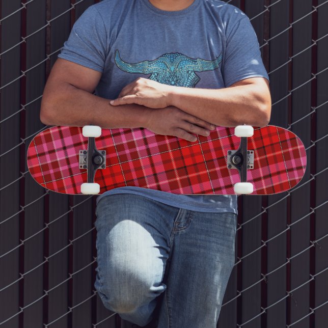 Maroon Red Pink Plaid Tartan Design  Skateboard (Outdoor 3)