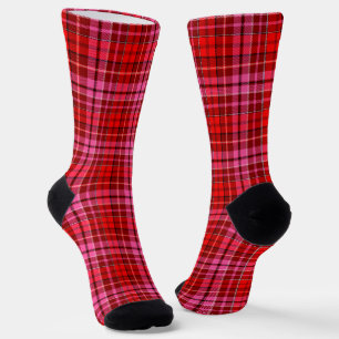 Maroon Red Pink Plaid Tartan Design Socks