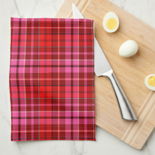 Maroon Red Pink Plaid Tartan Design Tea Towel