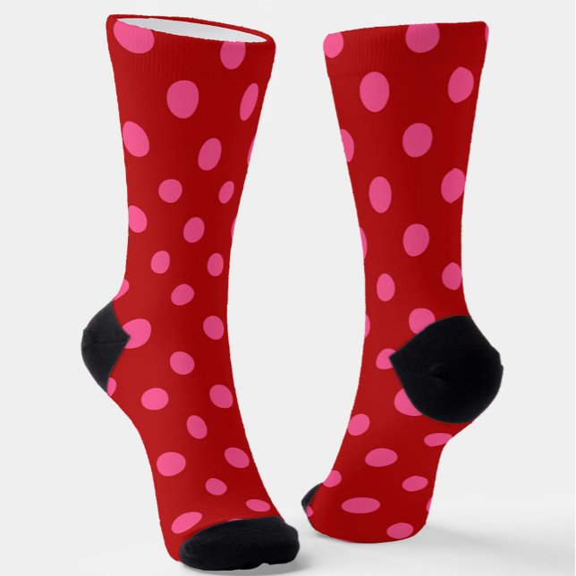 Maroon Red Pink Polka Dots Design  Socks (Creator Uploaded)