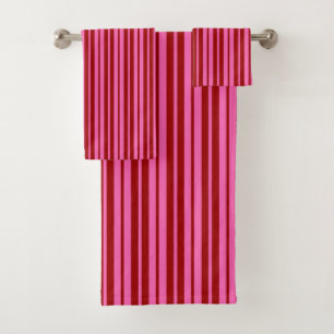 Maroon Red Pink Stripes Design  Bath Towel Set