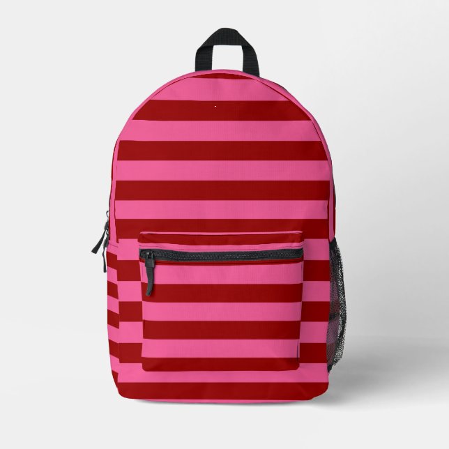 Maroon Red Pink Stripes Design  Printed Backpack (Front)