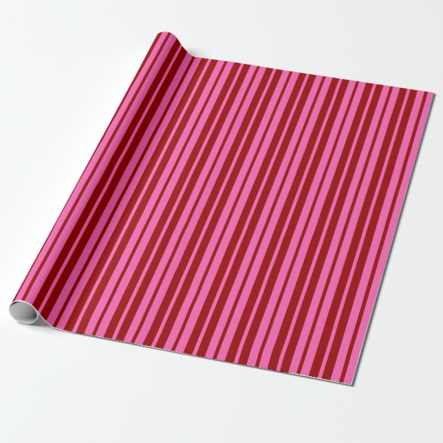 Maroon Red Pink Stripes Design  Wrapping Paper (Unrolled)