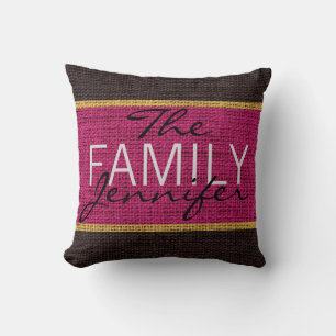 Maroon Red Rustic Burlap Monogram Cushion