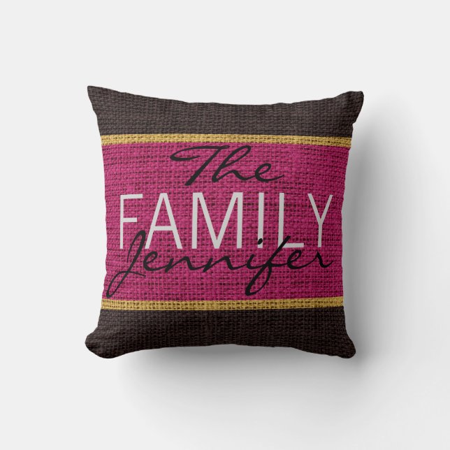 Maroon Red Rustic Burlap Monogram Cushion (Front)