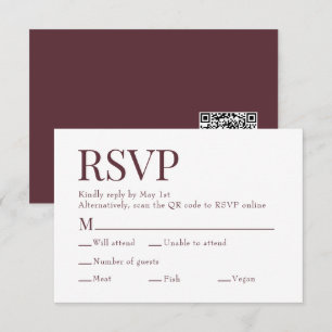 Maroon Red Scan Qr Code Meal Choice Wedding RSVP Card