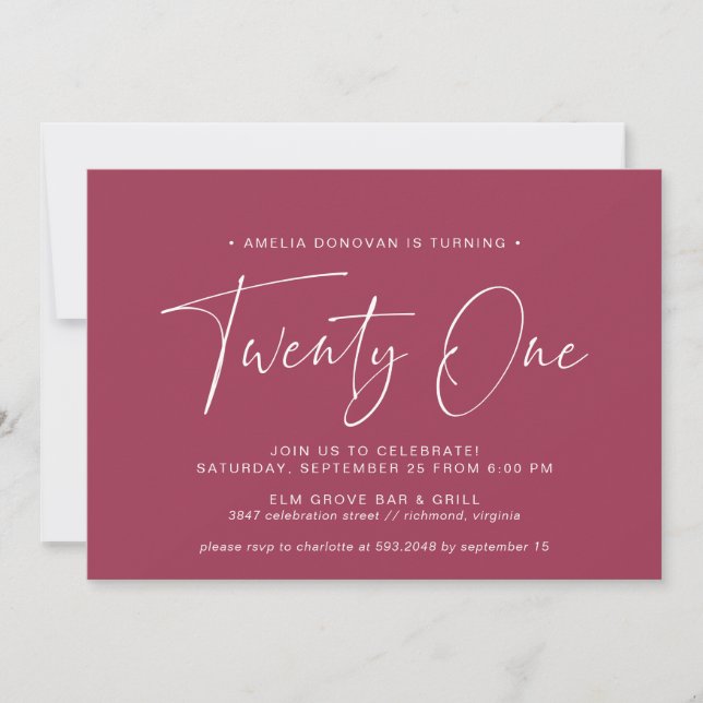 Maroon Red | Simple Typography 21st Birthday Invitation (Front)