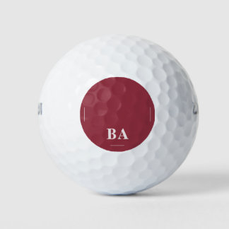 Maroon Red Solid Color White Initials Golf Balls