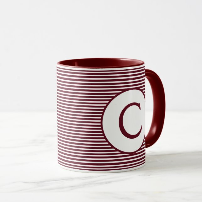 Maroon Red Stripe Monogram Mug (Front Right)