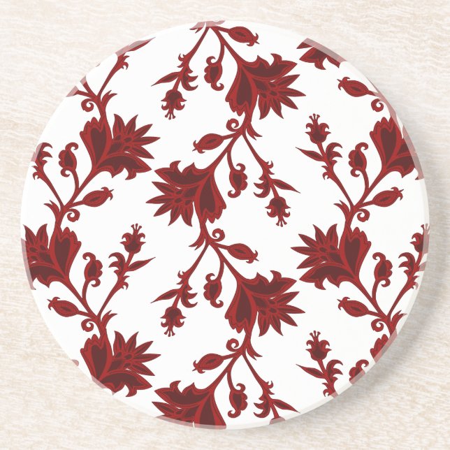 Maroon Red Vintage Floral Vines Coaster (Front)