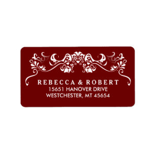 Maroon Red & White Fancy Wedding Address Label