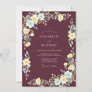 Maroon Refined Botanical Wedding Invitation