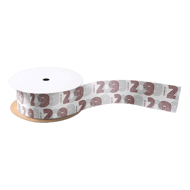 Maroon Retro Big Numbers Class of Satin Ribbon (Spool)