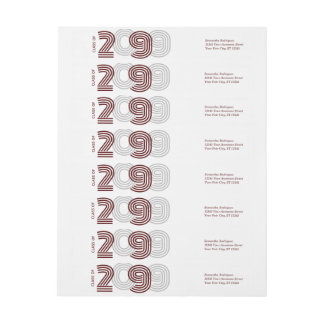 Maroon Retro Big Numbers Class of Wrap Around Label