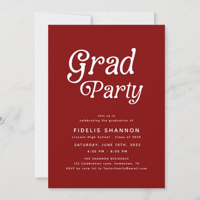 Maroon Retro Graduation Invitation (Front)