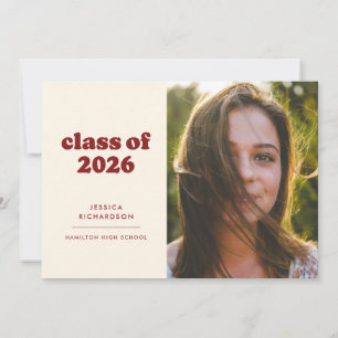 Maroon Retro Simplicity Photo Graduation  Announcement