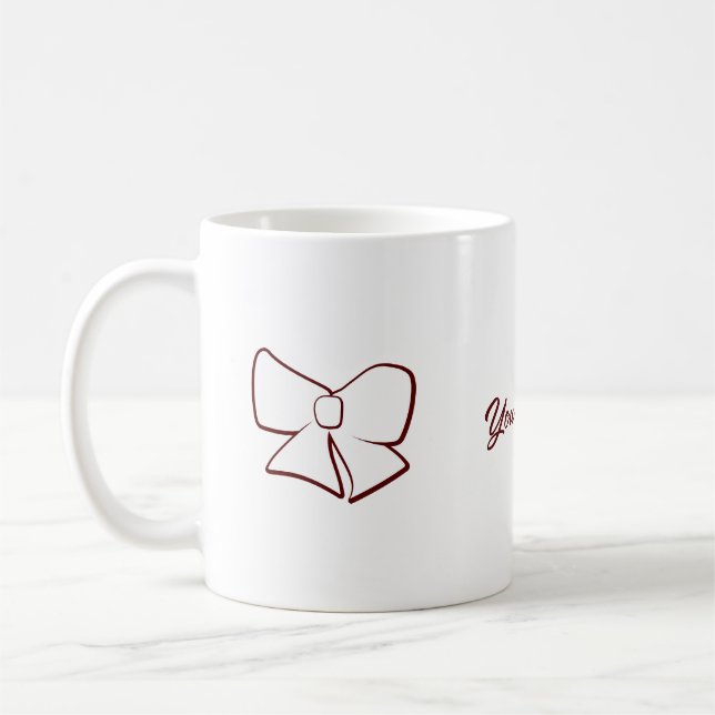 Maroon Ribbon Aeshtetic Name Coffee Mug (Left)