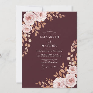 Maroon Rose Blush Peony Wedding Invitation