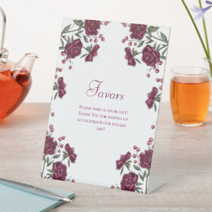 Maroon Rose Wedding Favors Sign