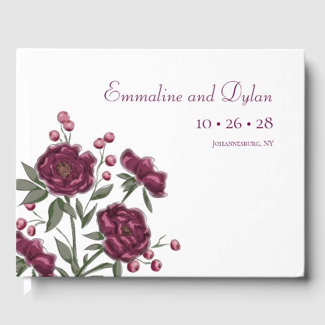 Maroon Rose Wedding Guest Book (Front)