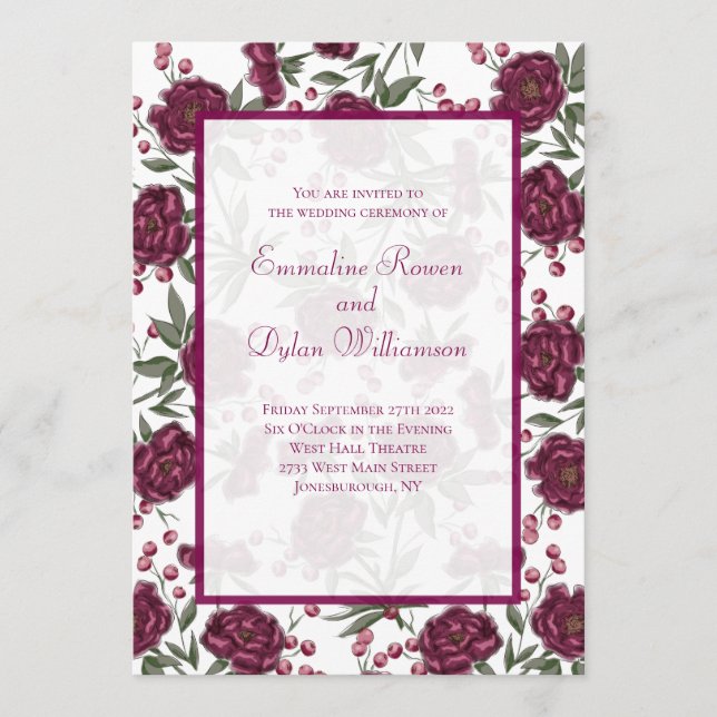 Maroon Rose Wedding Invitation (Front)