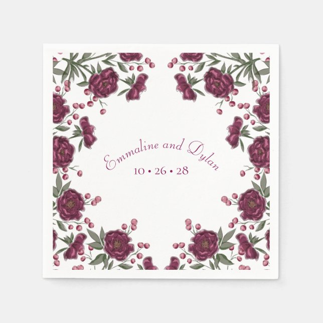 Maroon Rose Wedding Napkin (Front)
