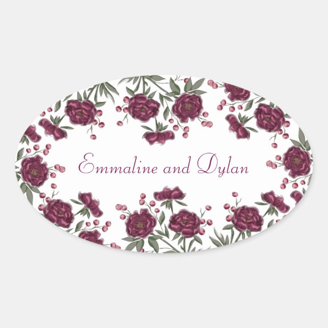 Maroon Rose Wedding Oval Sticker (Front)