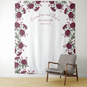 Maroon Rose Wedding Photo Backdrop Tapestry