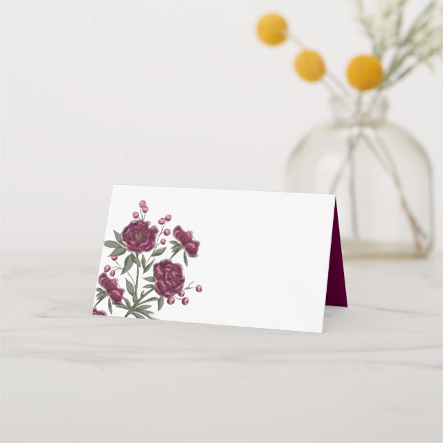 Maroon Rose Wedding Place Card (Front)
